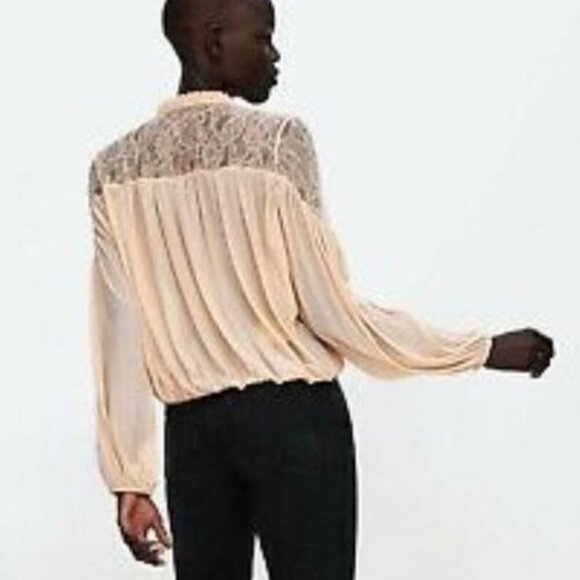 Zara Balloon Sleeve Blouse Lace Yoke - Picture 3 of 11